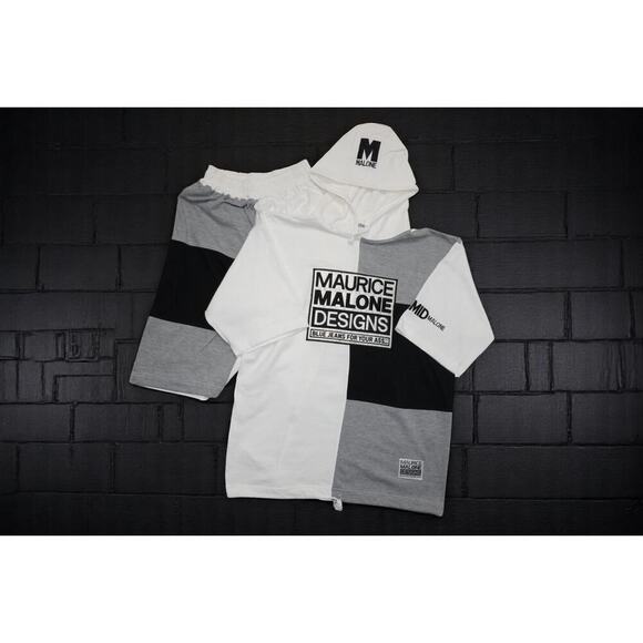 Maurice Malone Designs Colorblock Hoodie Shorts Set Men’s L White Gray Black MMI - Picture 1 of 14